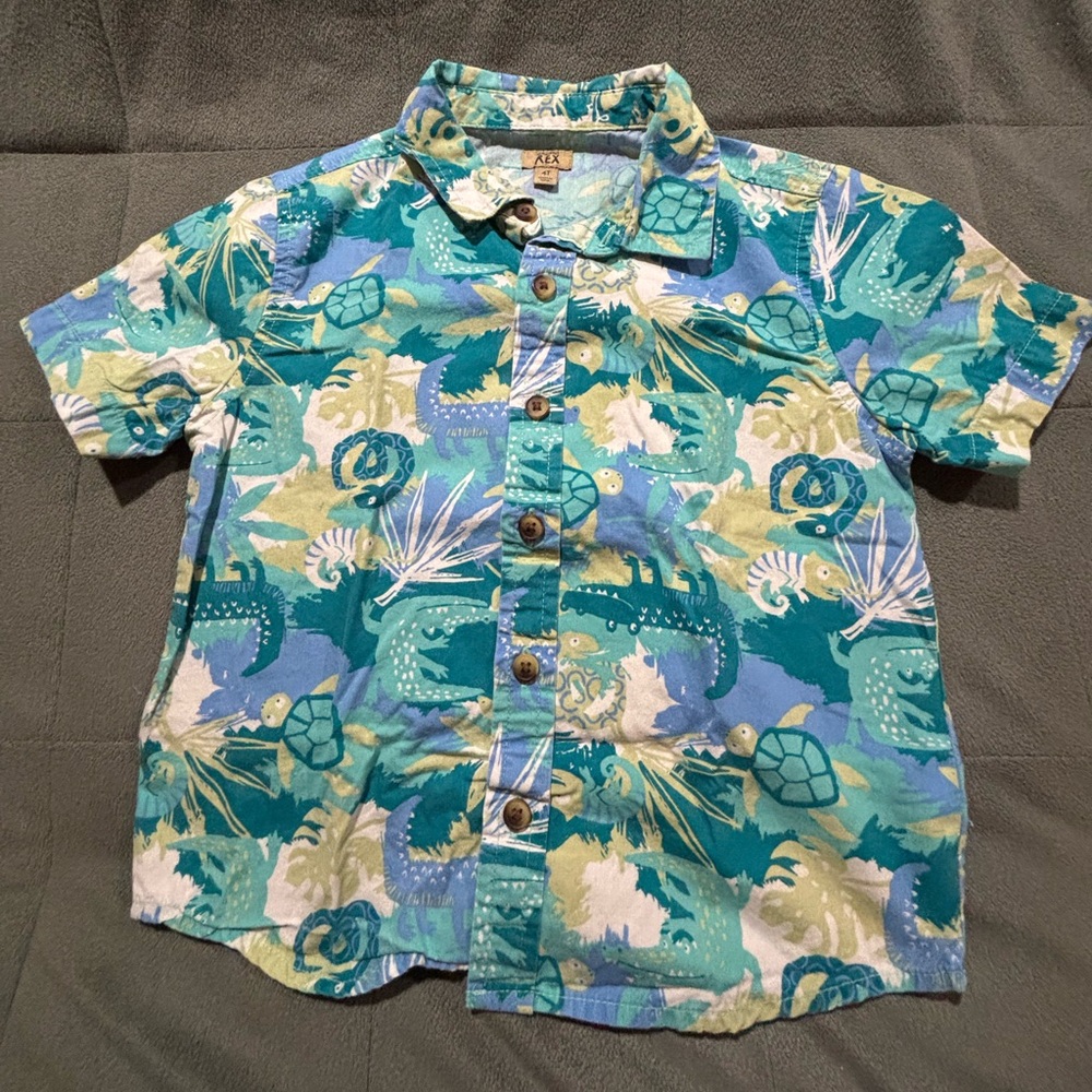 Kids Teal & Aqua Tropical Short-Sleeve Button-Down Shirt